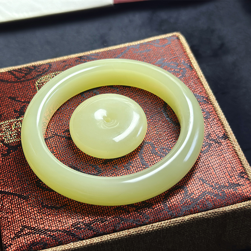 【璟宸】黄羽|收藏级天然和田玉新疆若羌黄口手镯＋平安扣两件套