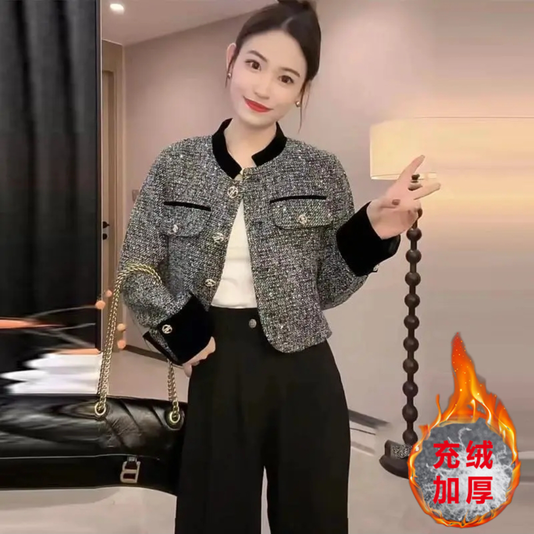 【当天发+运费险】充绒内胆小香风短款丝绒外套洋气加厚上衣RO395