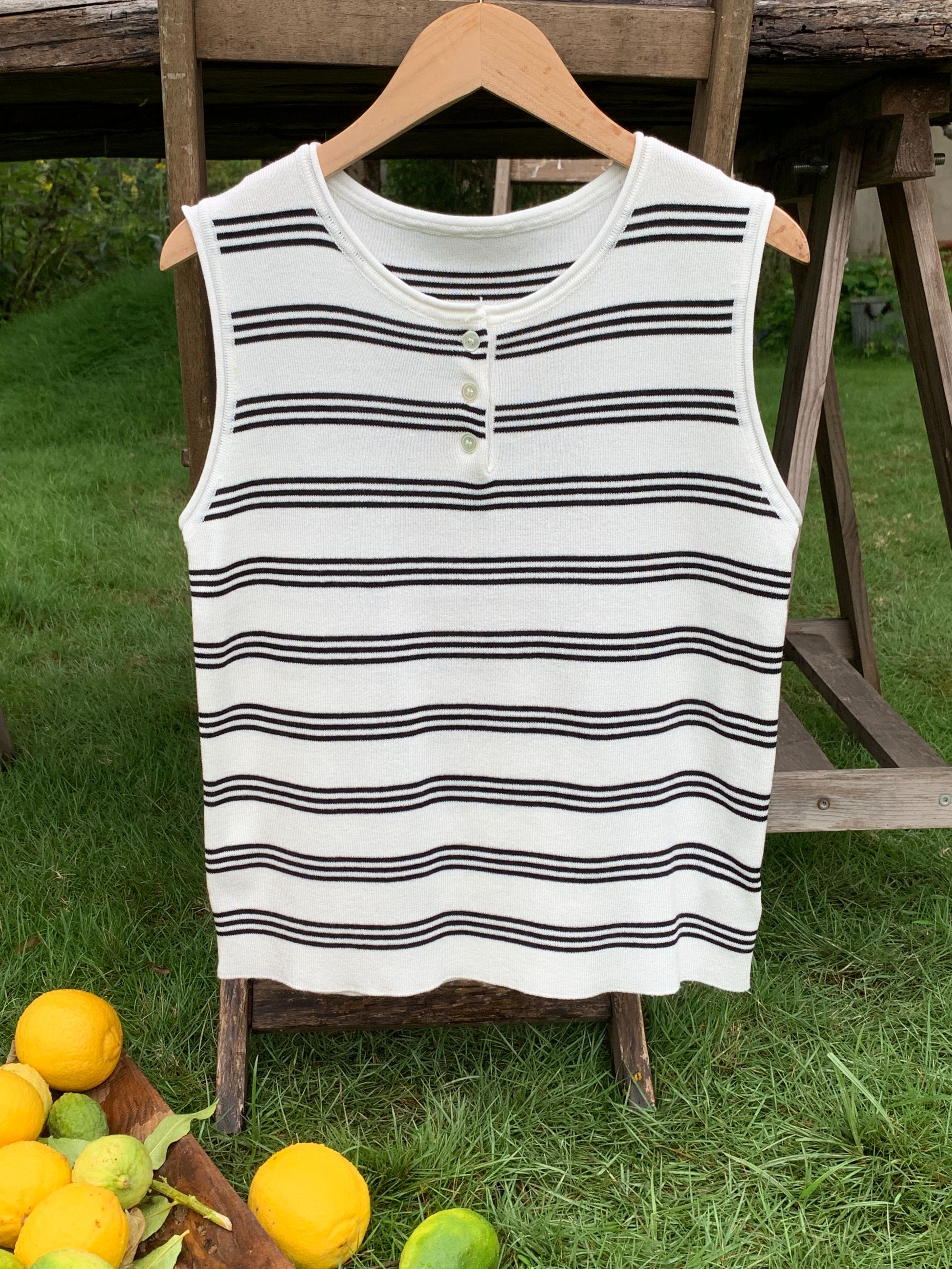 秋屿moment  简约百搭通勤条纹背心