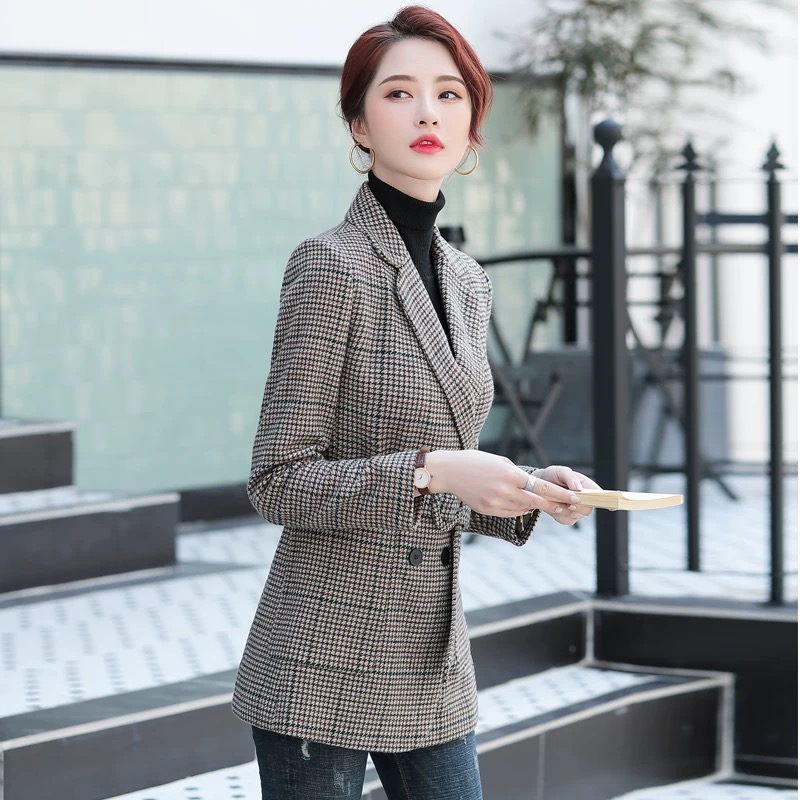XF6006千鸟格毛呢外套女春秋款气质高级感新款格子西装