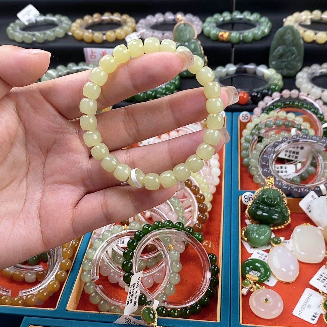 和田玉手链 8MM未镶嵌黄口直切