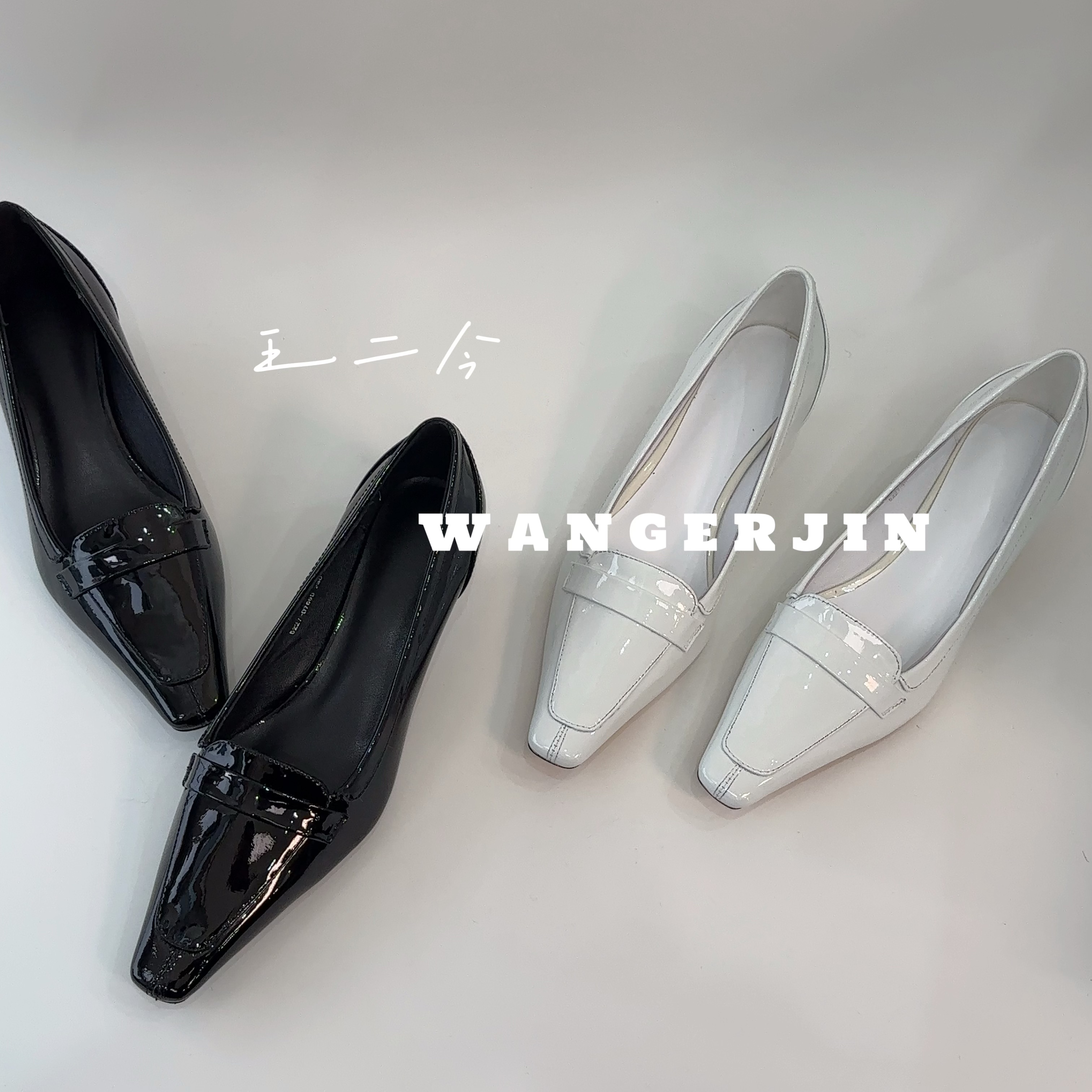 王二今/牛皮/3CM/小猫跟方头简约气质女人通勤浅口时装浅口单鞋女