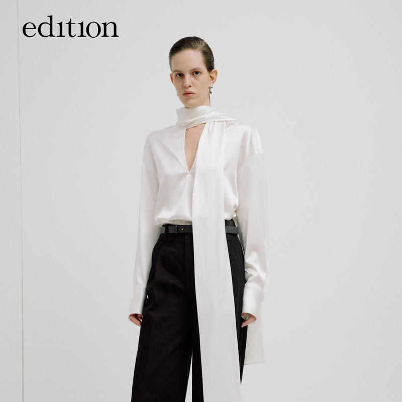 【精英衣橱系列】edition明星同款飘带领丝衬衣#EBD3TOP011