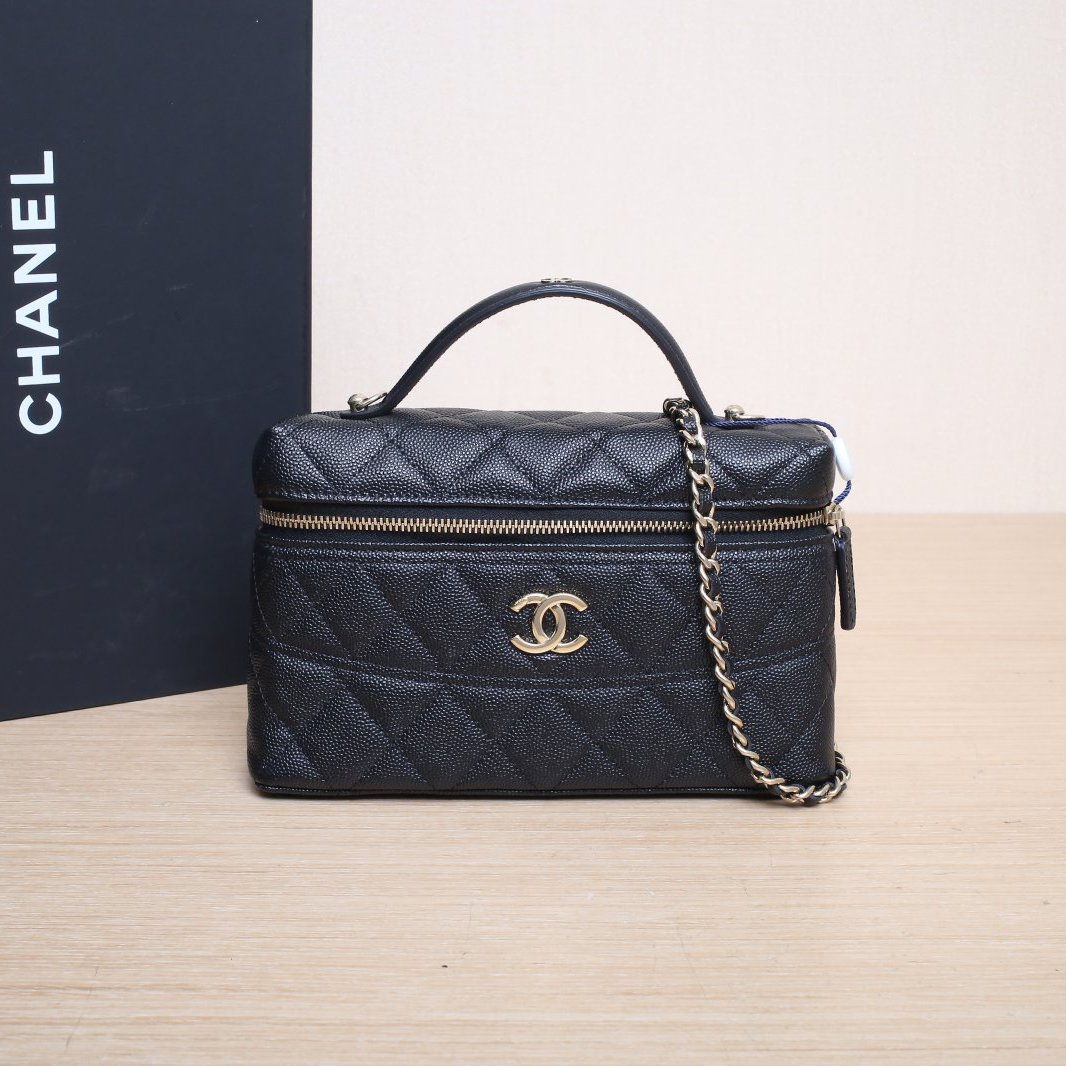 99新 Chanel/香奈儿 珊珊专属25C盒子包荔枝皮镭射标浅金扣皮手柄