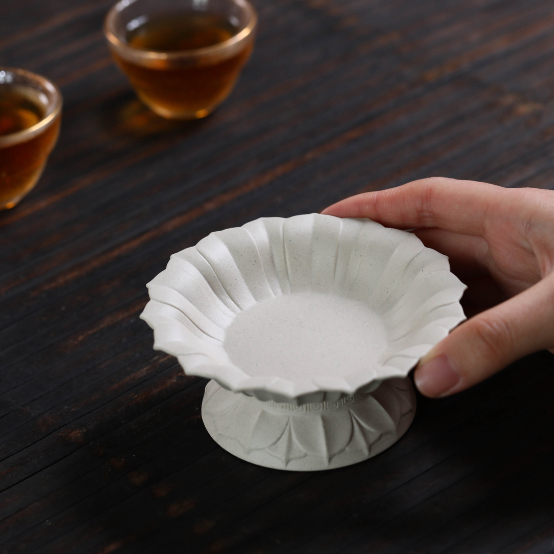 宜兴紫砂壶承莲花茶托杯垫家用茶宠干果底座供盘功夫茶具高脚果盘