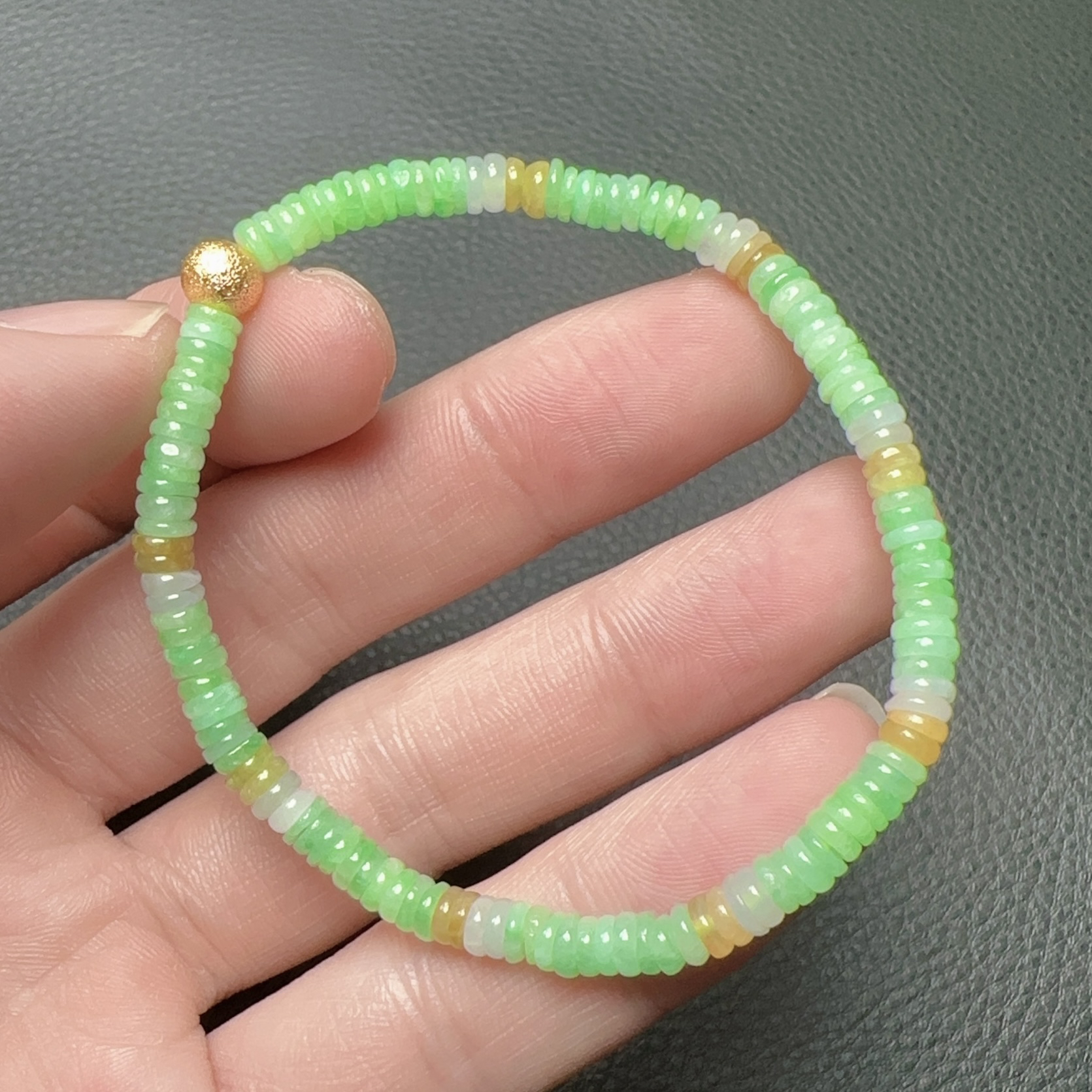 缅甸天然翡翠A货 冰胶多宝算盘珠手链时尚卡4.4mm