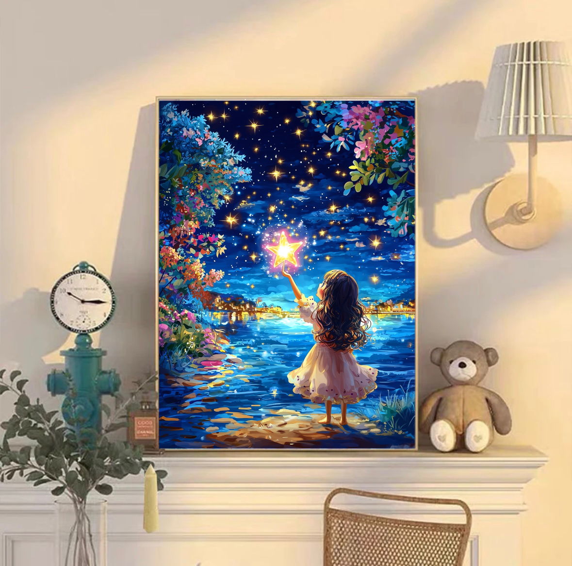 【多米定制】放星星的女孩 十字绣大格四股线60×80cm40色满绣无勾边