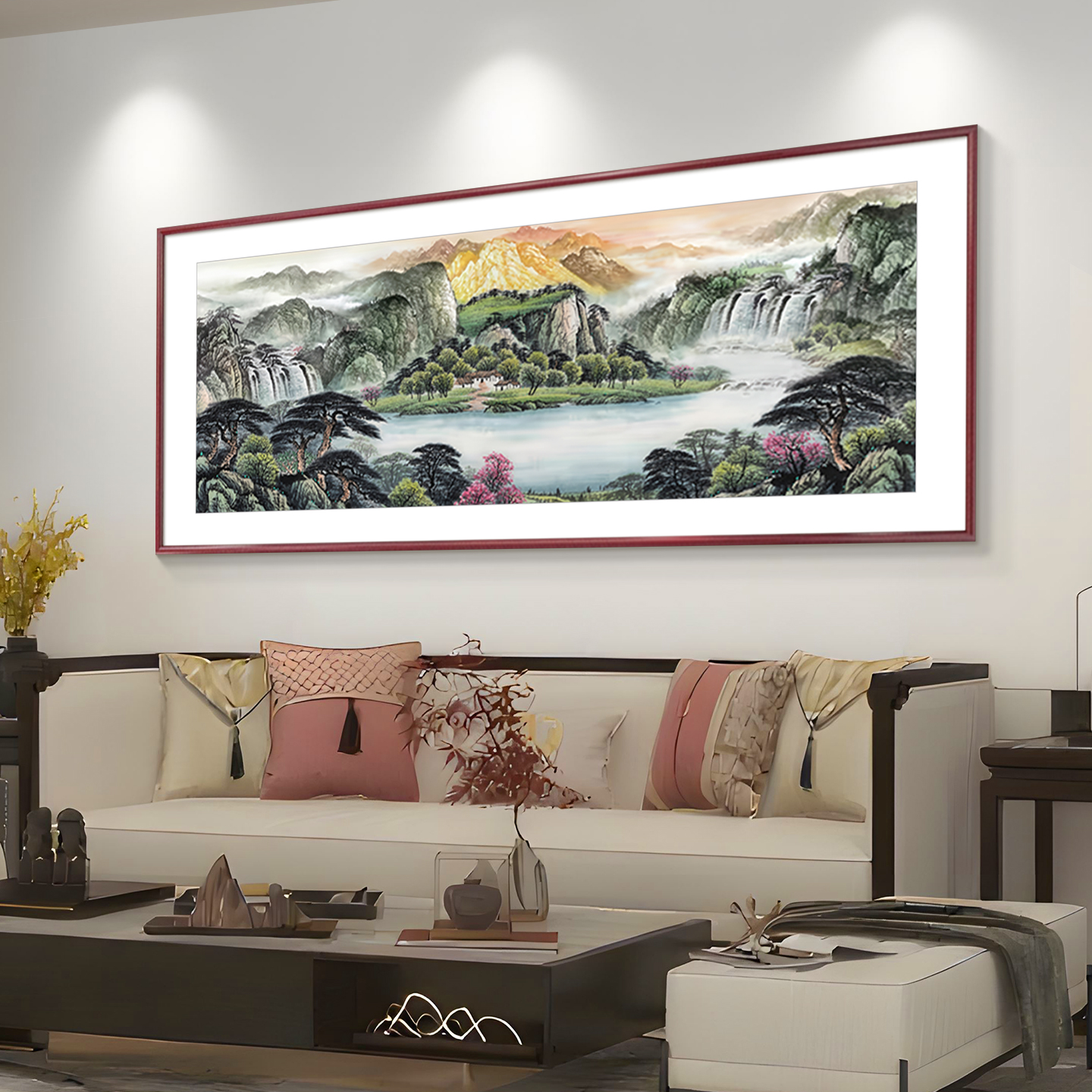 金山聚宝盆山水画客厅西墙挂画新中式沙发背景墙装饰画办公室挂画