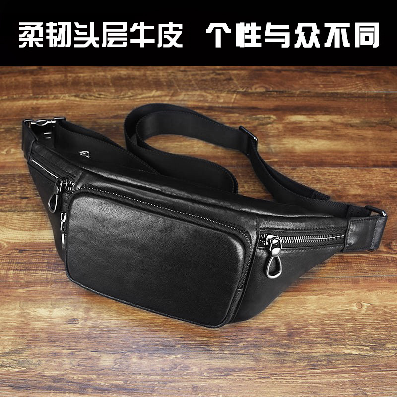 新款真皮胸腰多功能小包蹦迪百搭户外休闲运动手机单肩嘻哈小背包