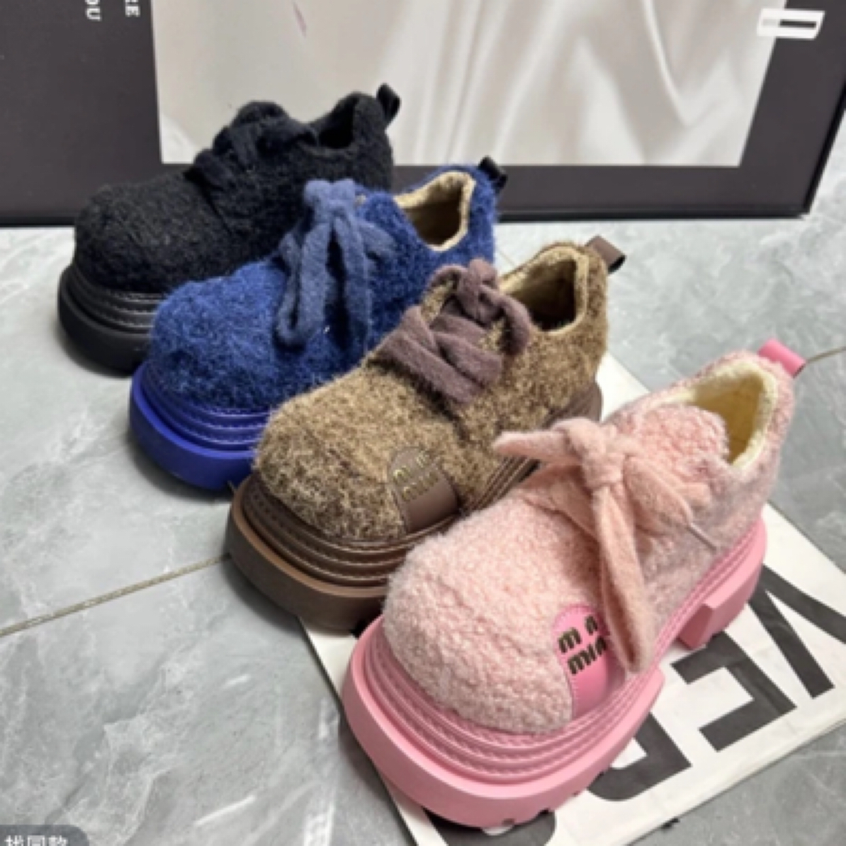 欧货大头系带松糕厚底乐福鞋女百搭小个子增高休闲毛毛女鞋加绒