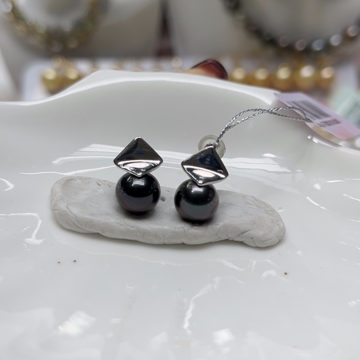 海水珍珠耳饰银S925镶嵌