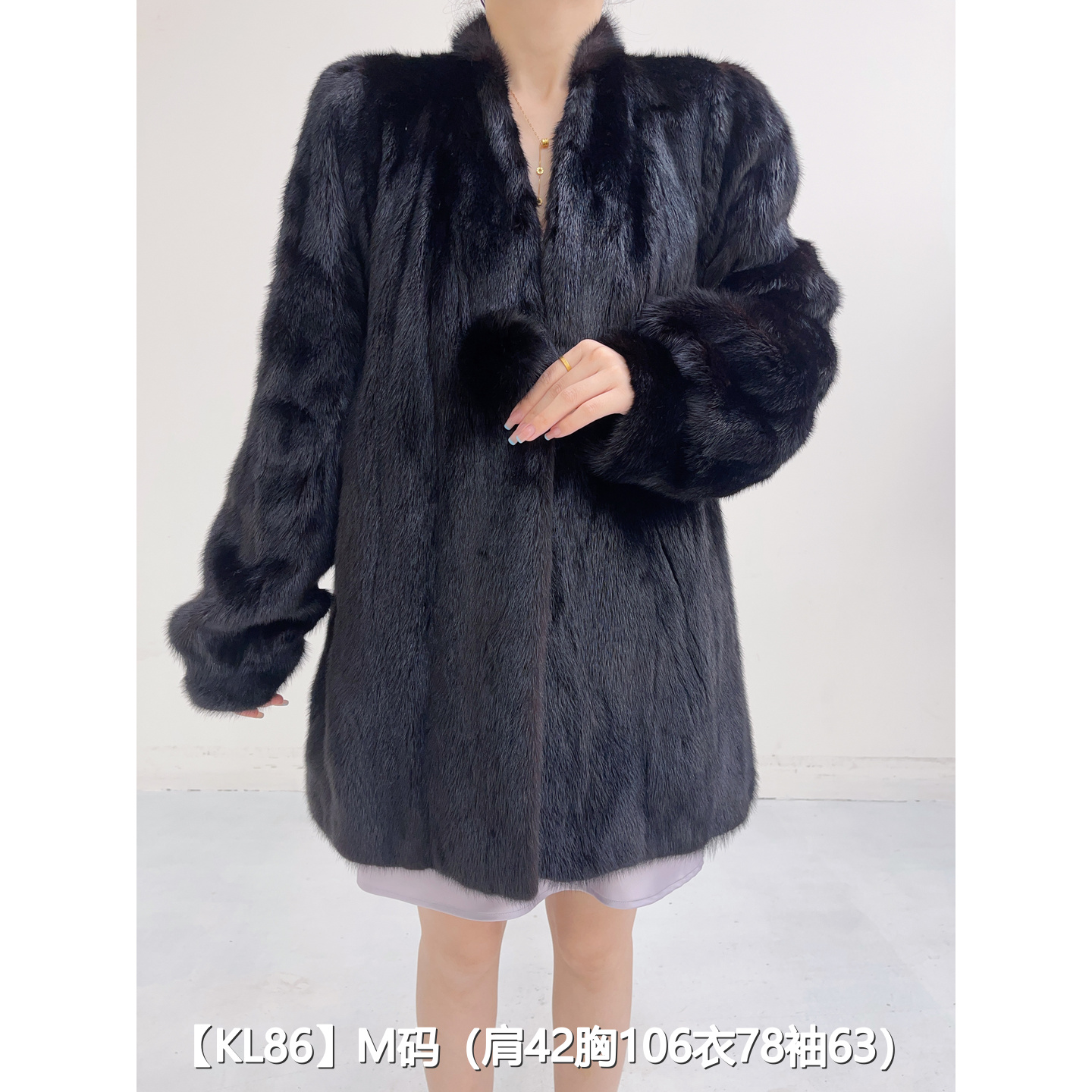 【KL86】M 红黑色中长款全抽貂皮水貂大衣女 V领泡泡袖 35086