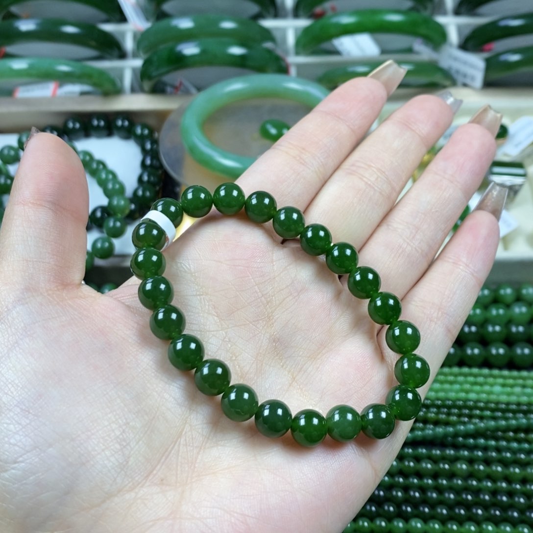和田玉（碧玉）手串未镶嵌8m菠菜辣绿
