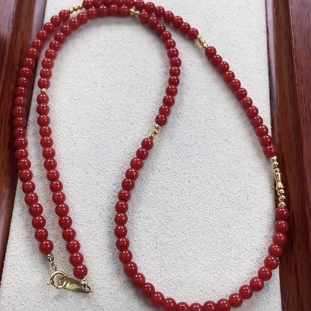 科西卡红珊瑚圆珠项链18k配件3.6mm