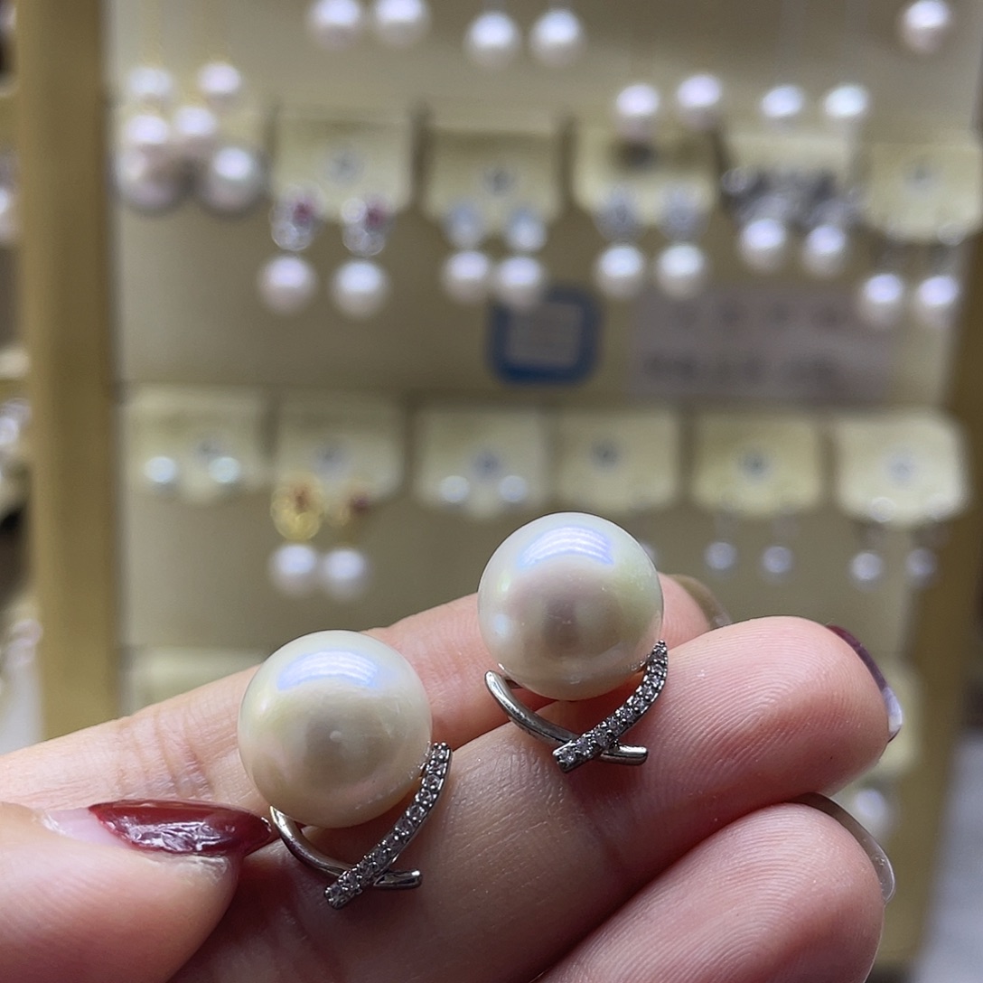 淡水珍珠耳饰银S925镶嵌