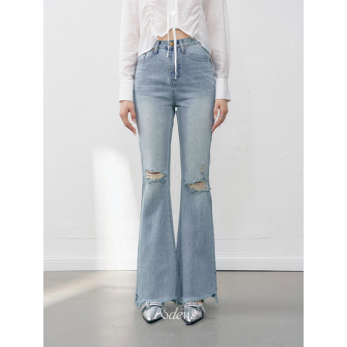 16DEWS 2024SS 磨破设计流苏边微喇牛仔裤（水洗产品）