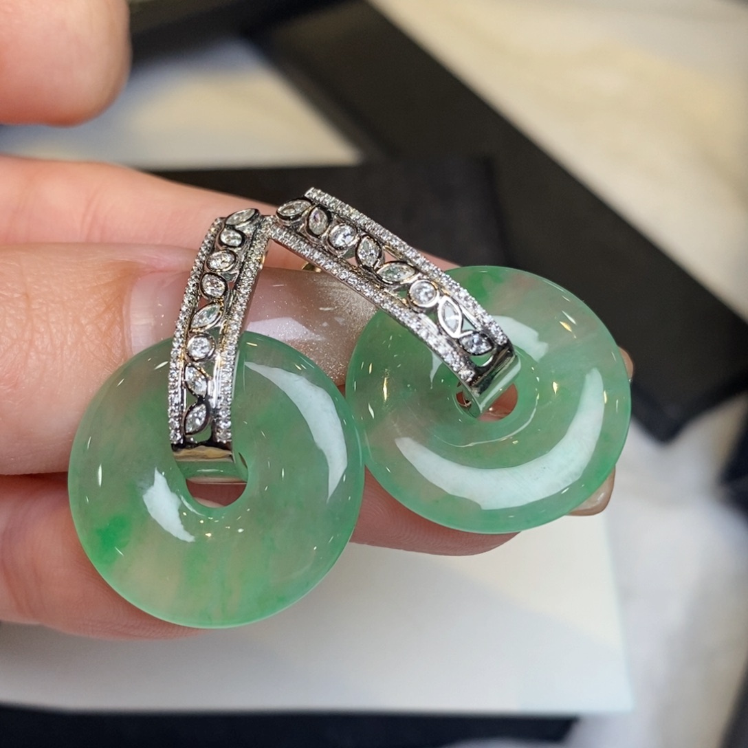 翡翠耳饰18K金镶嵌甜甜圈