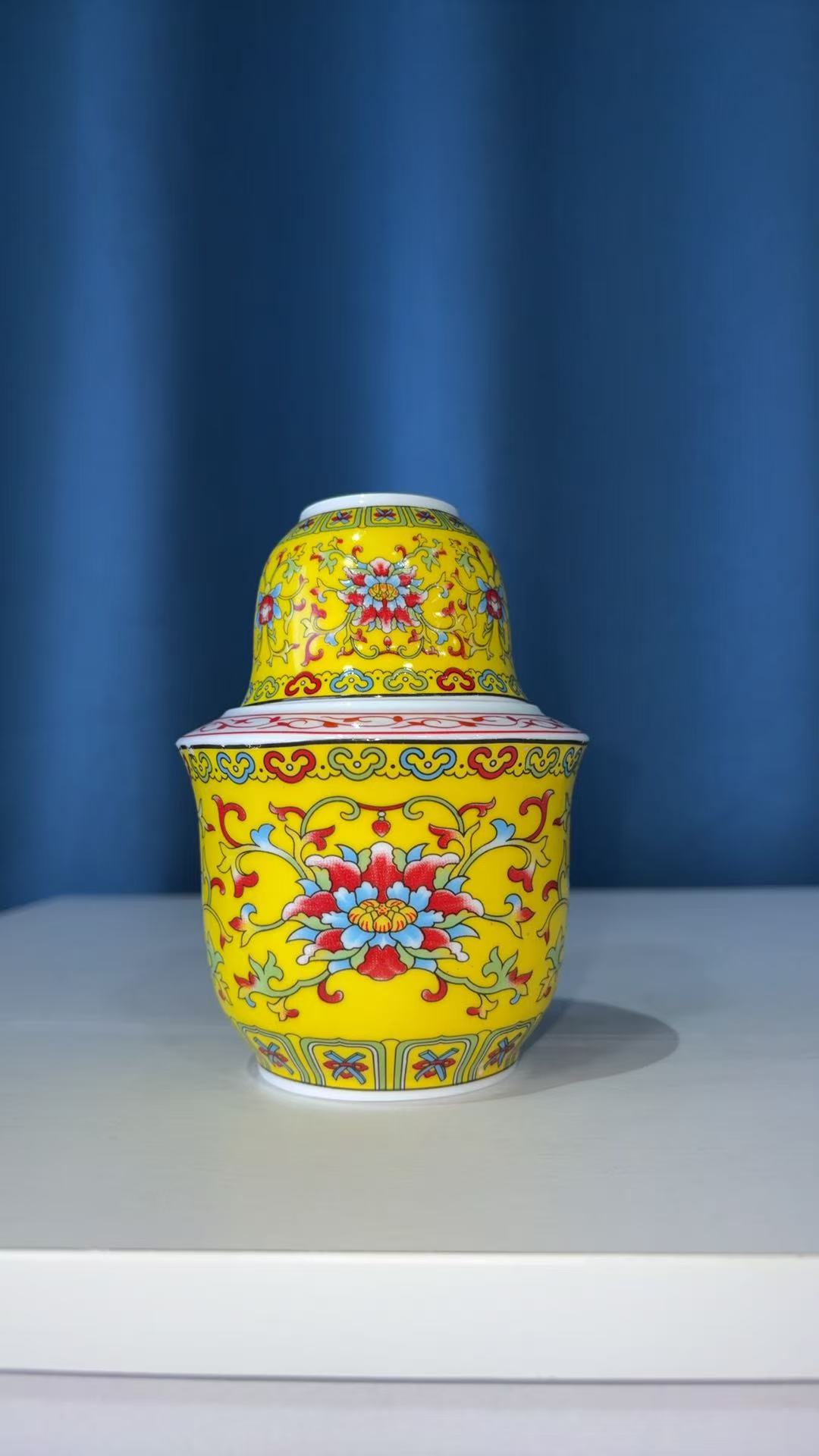 A00663/黄底珐琅彩陶瓷温酒器/温酒壶