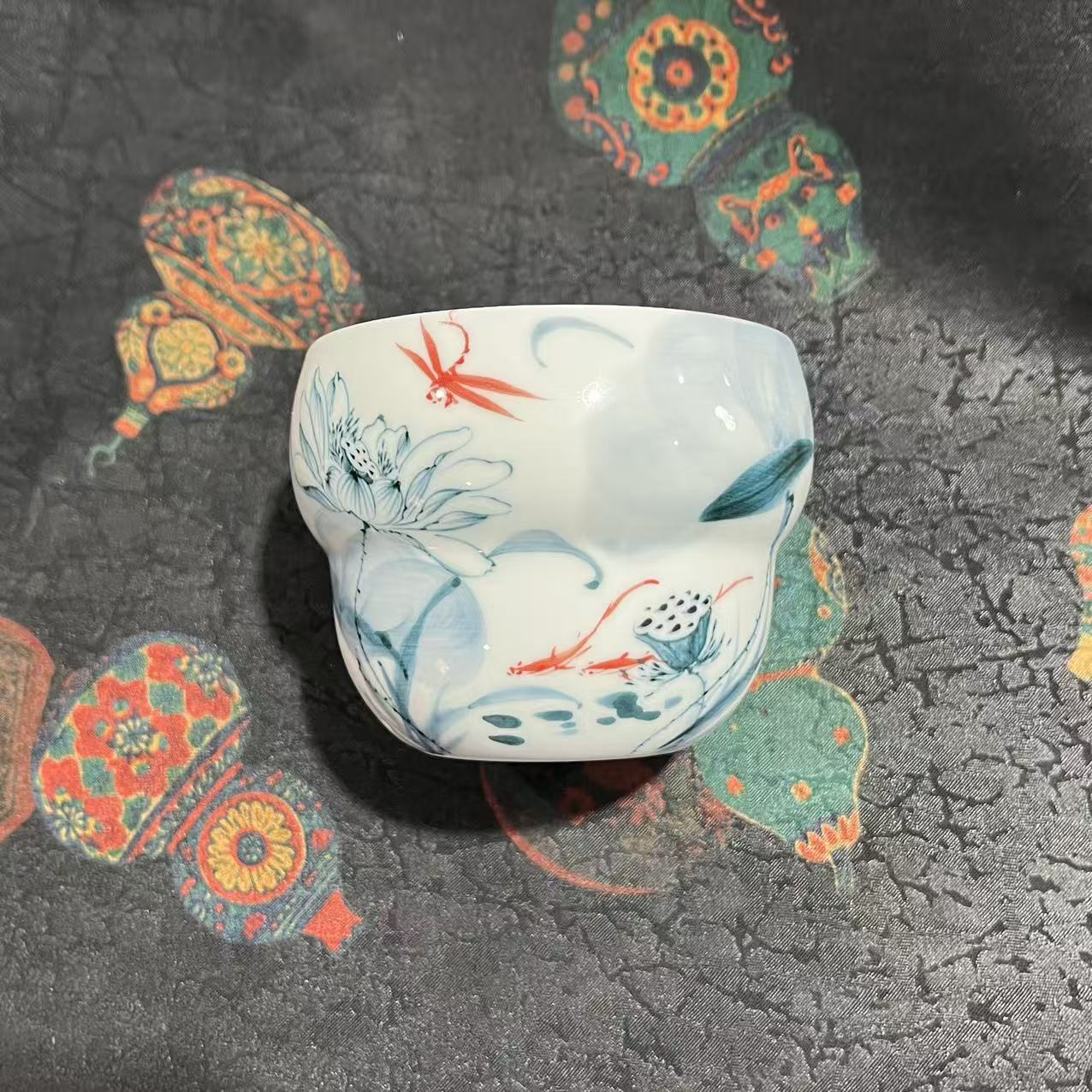 景德镇高温白瓷-水墨荷花大葫芦杯