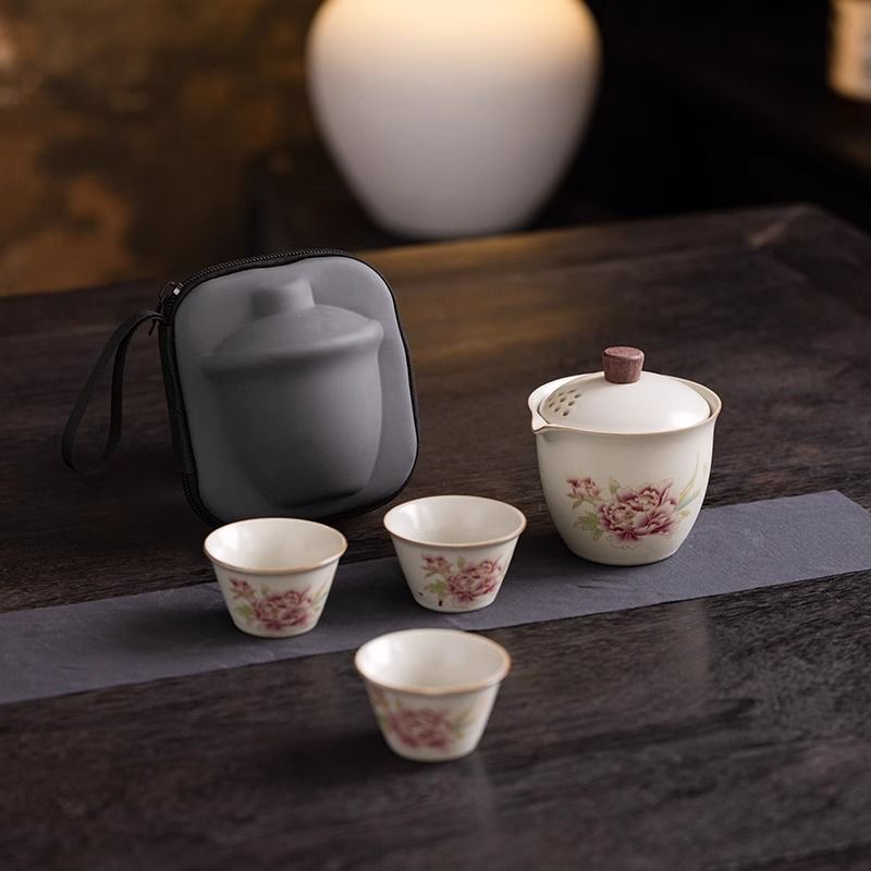 汝窑高颜值女士旅行专用泡茶茶具套装