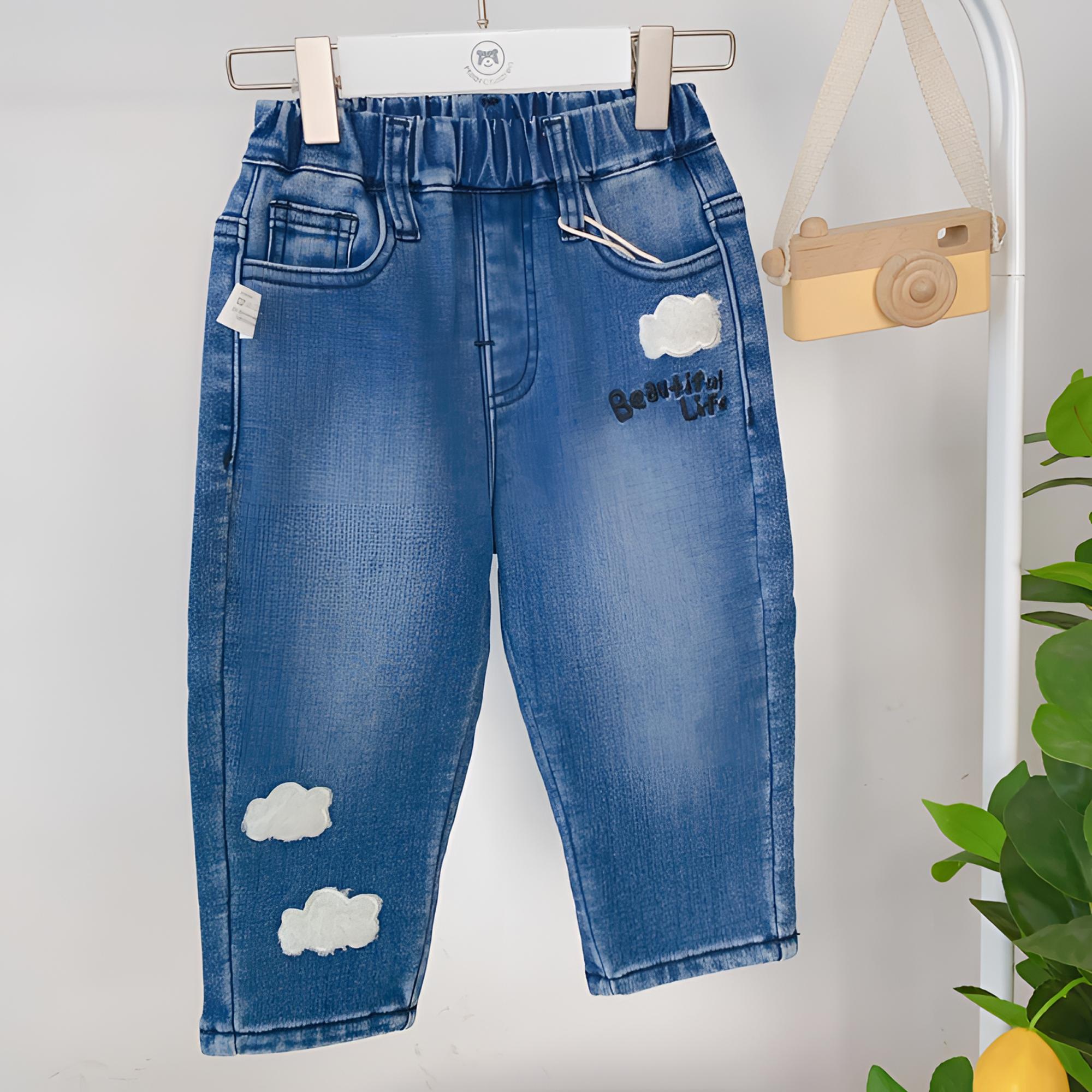 6322（加绒）米乐熊男女童男宝牛仔裤休闲长裤童装百搭秋冬季儿童