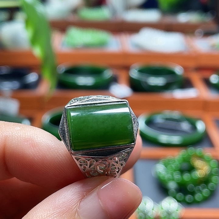 和田玉（碧玉）戒指银S925镶嵌