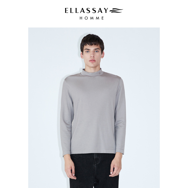【94.1%莫代尔】ELLASSAY歌力思秋冬3D打印羽绒长袖保暖打底T恤男士