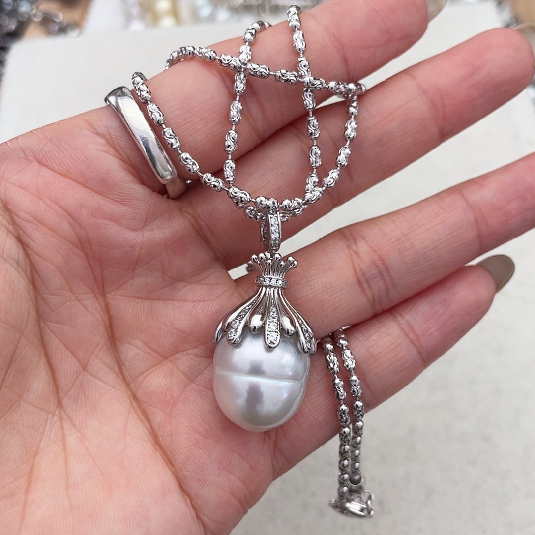 海水珍珠吊坠(赠链)银S925镶嵌大**巴