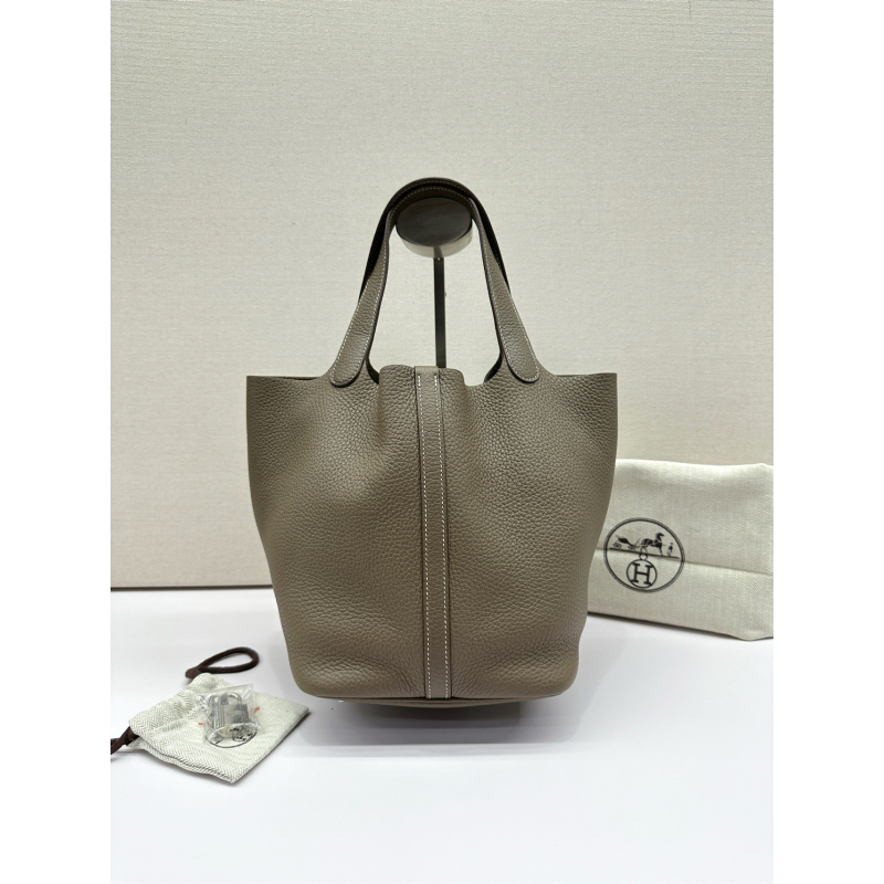95新 Hermes/爱马仕 98新菜篮子22银扣y刻22cmS98227871