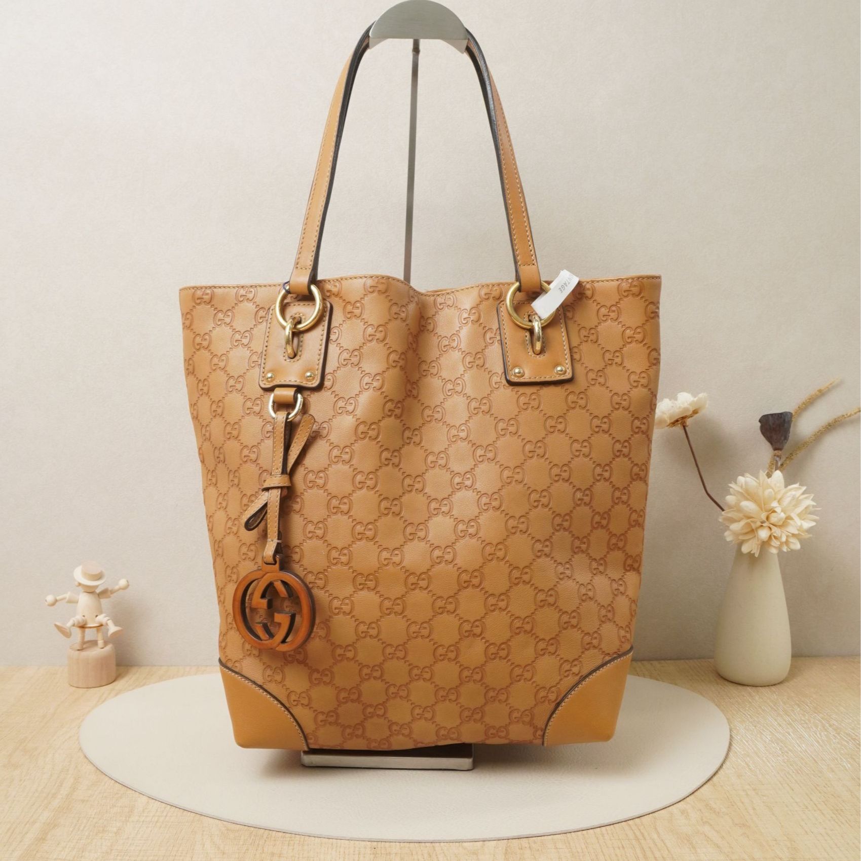 95新 GUCCI/古驰 古驰托特购物袋棕色牛皮/DS046097