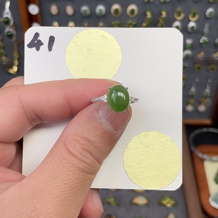 和田玉（碧玉）戒指银S925镶嵌和田玉41