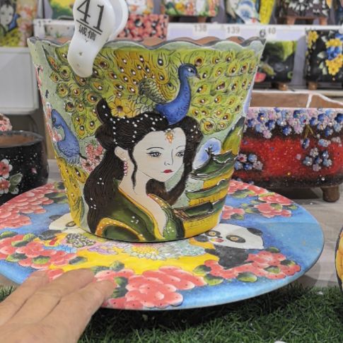 红泥花盆景德镇陶瓷