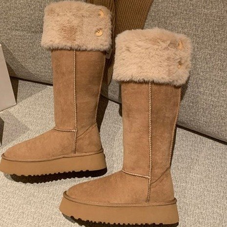 厚底雪地靴女2025冬季新款两穿长靴东北加绒加厚高筒棉靴保暖防滑