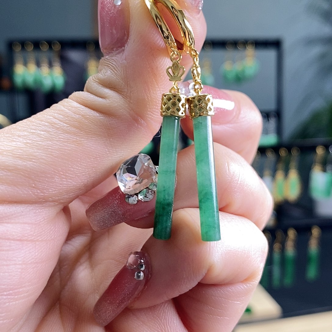 翡翠耳饰银S925镶嵌翡翠