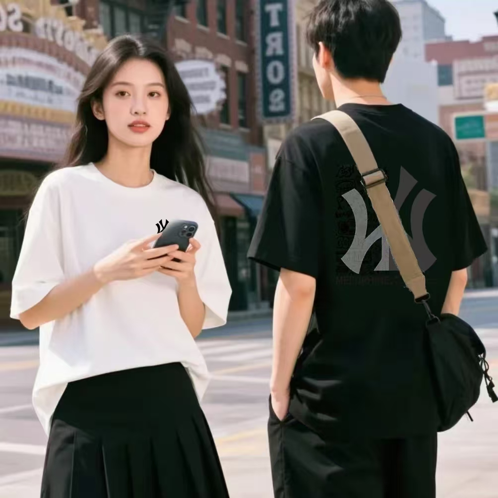 221潮牌T恤男女同款时尚百搭圆领印花t恤短袖前后简笔画Y