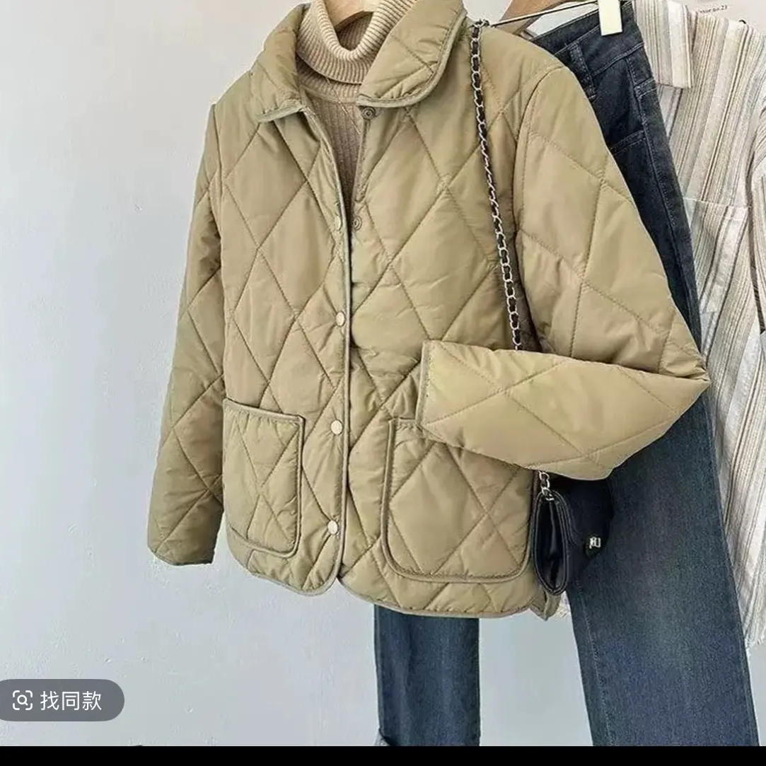 大美小美 女士时尚轻薄翻领棉服遮肉显瘦短款百搭小棉袄