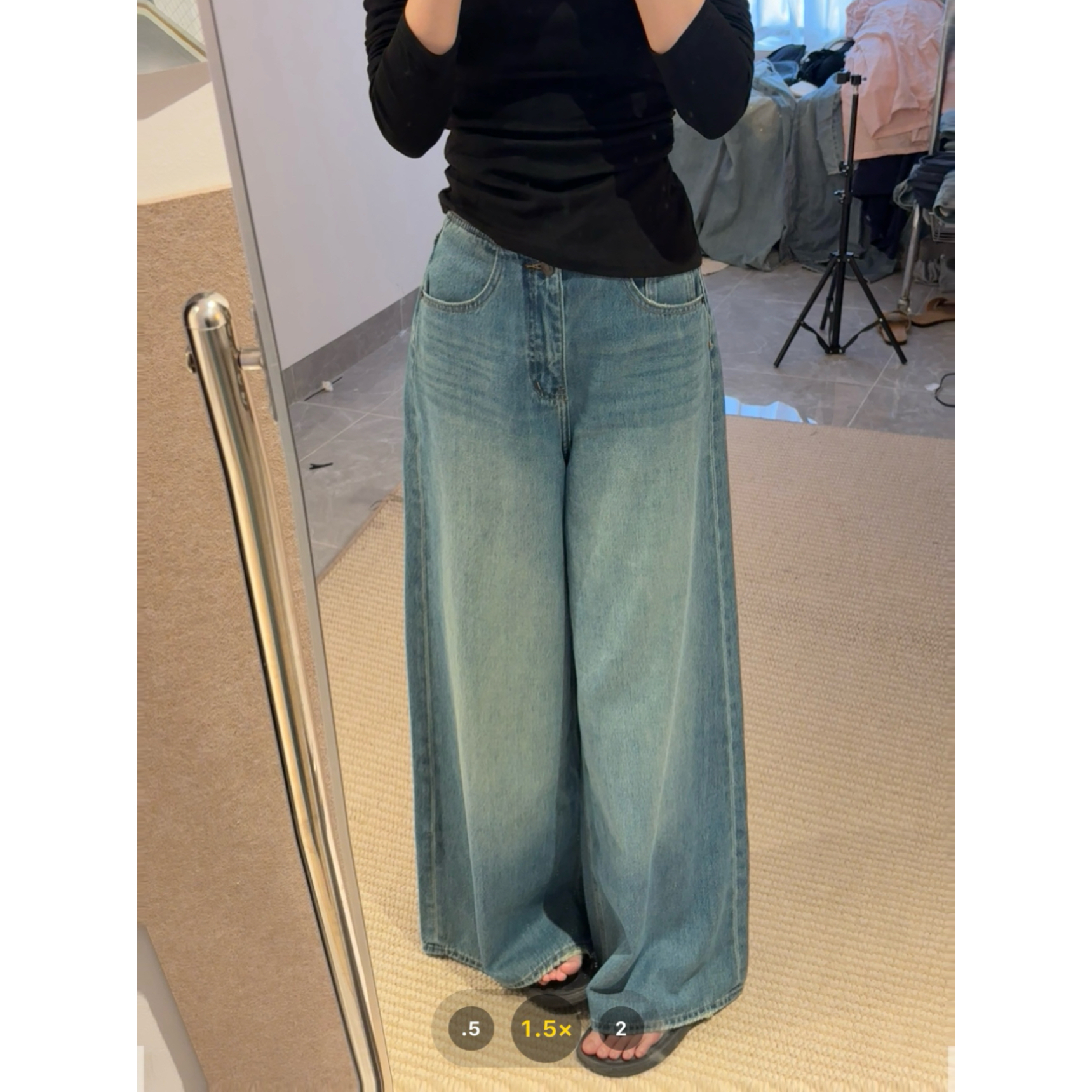 复古俏皮大阔腿裤2025显瘦气质牛仔裤女新款直筒宽松长裤女款