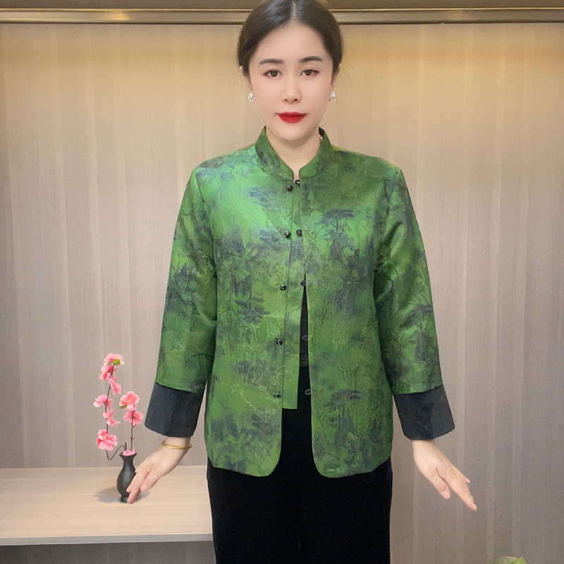 5155新款秋季长袖立领盘扣民族风中老年外套薄款时尚百搭妈妈装