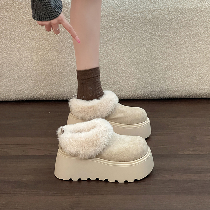 OJRZ厚底百搭增高毛绒雪地靴2025女冬新款一脚蹬保暖毛毛加绒棉鞋