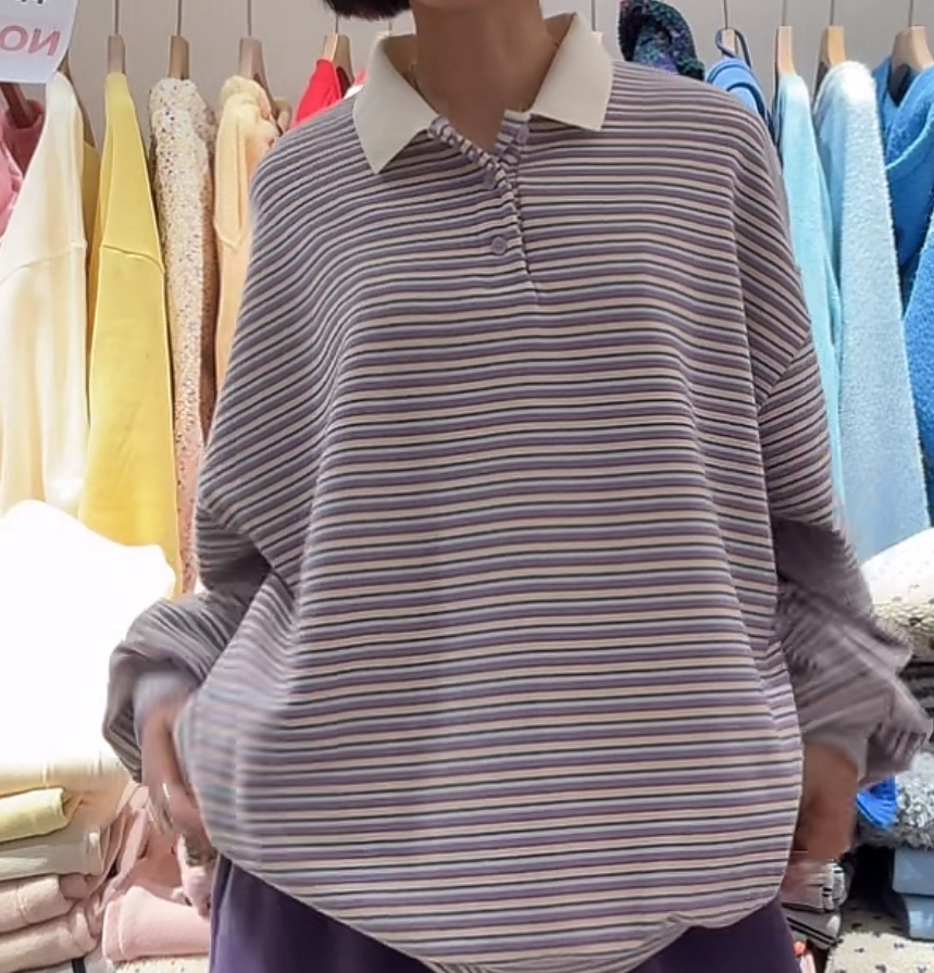 舜 韩国东大门正品pol翻领条纹卫衣