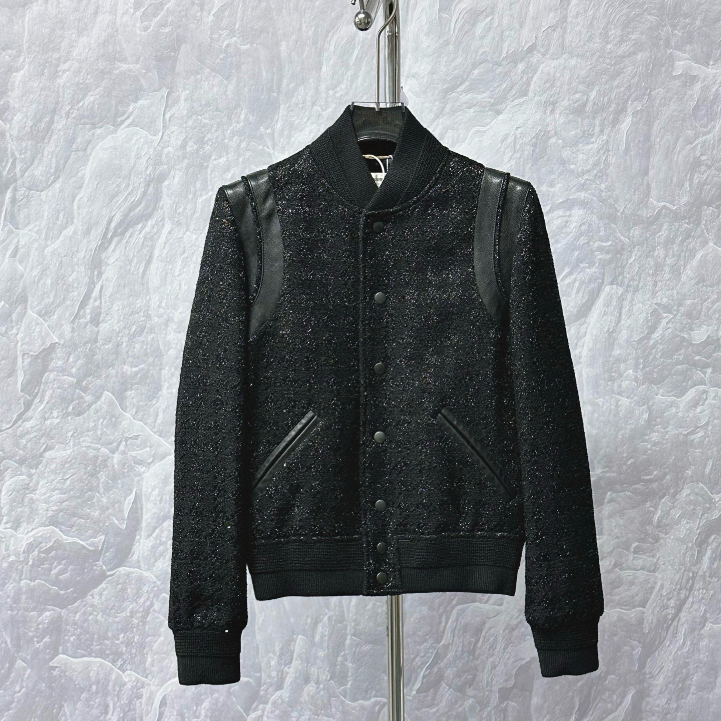 未使用 YSL/圣罗兰 SLP 亮片针织拼接棒球服外套36码P01190