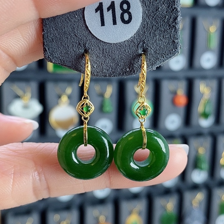 和田玉耳饰18K金镶嵌