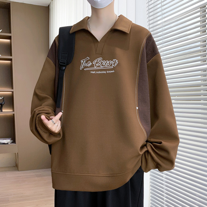 秋季港风长袖韩版翻领宽松男高中生宽松版卫衣上衣百搭美式