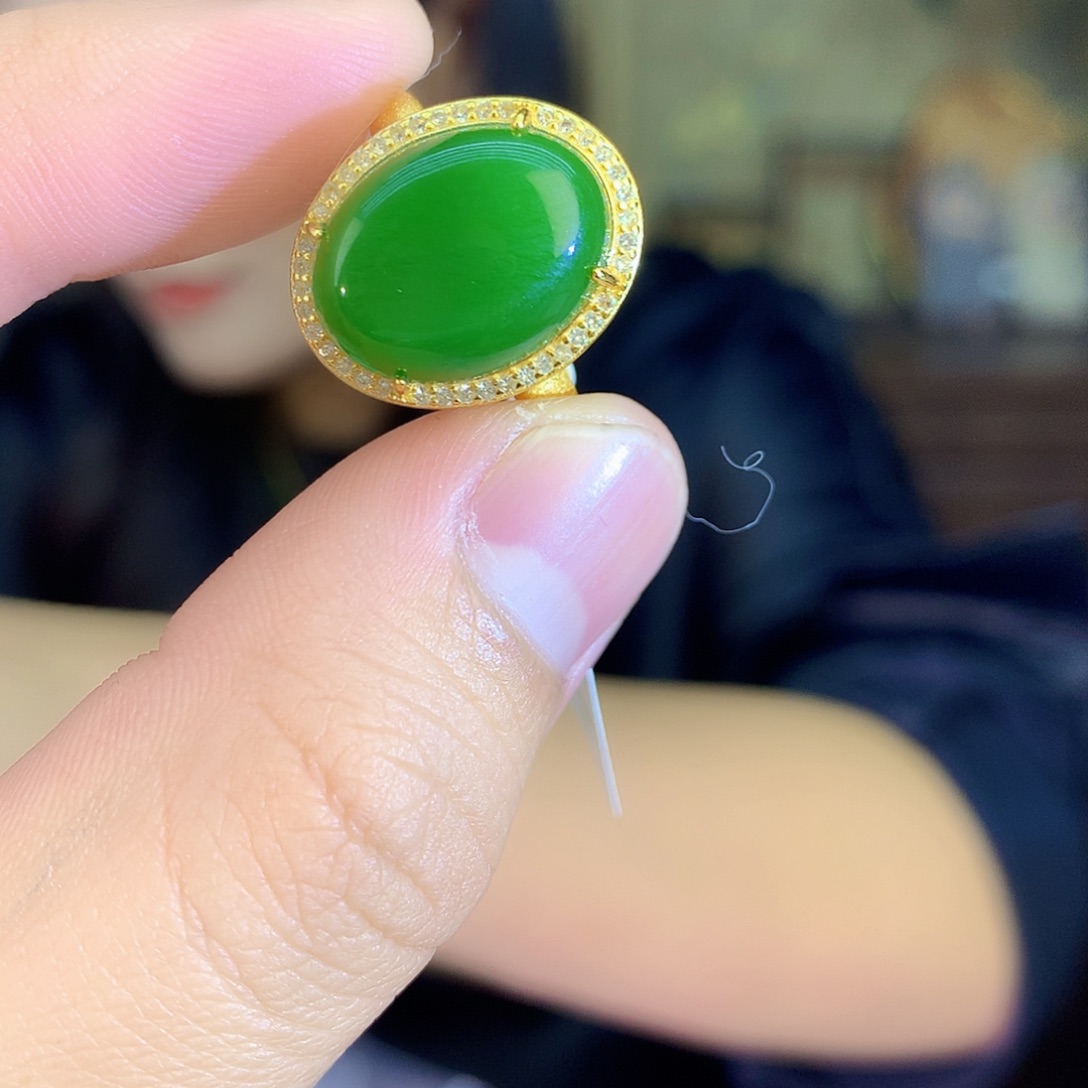 吊坠(不含链)银S925镶嵌和田玉（碧玉）戒指