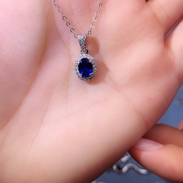 蓝宝石吊坠(赠链)银S925镶嵌