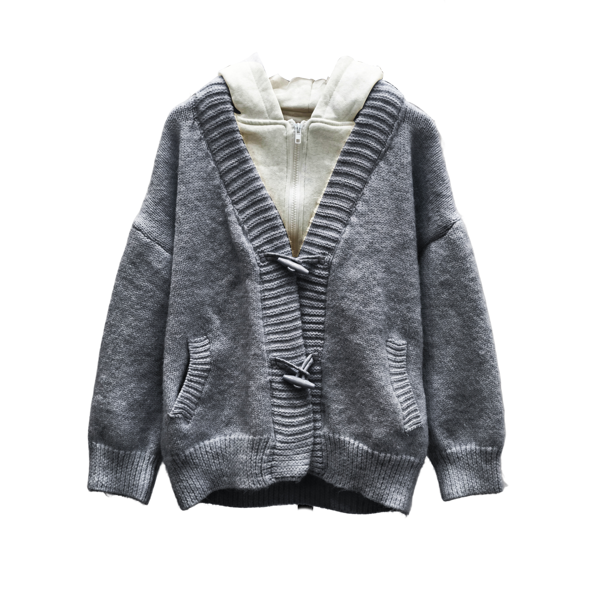 连帽冬季针织衫大毛领保暖毛衣宽松高领休闲保暖