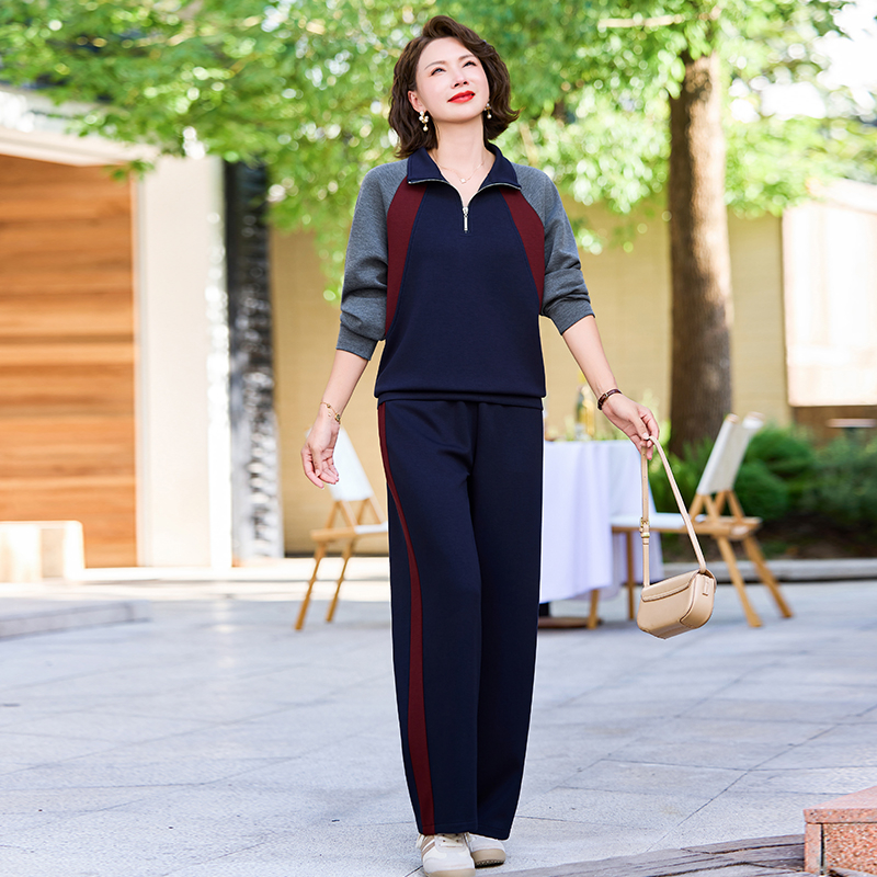 中年妈妈秋装时尚套装2025新款洋气中老年女装宽松卫衣运动两件套