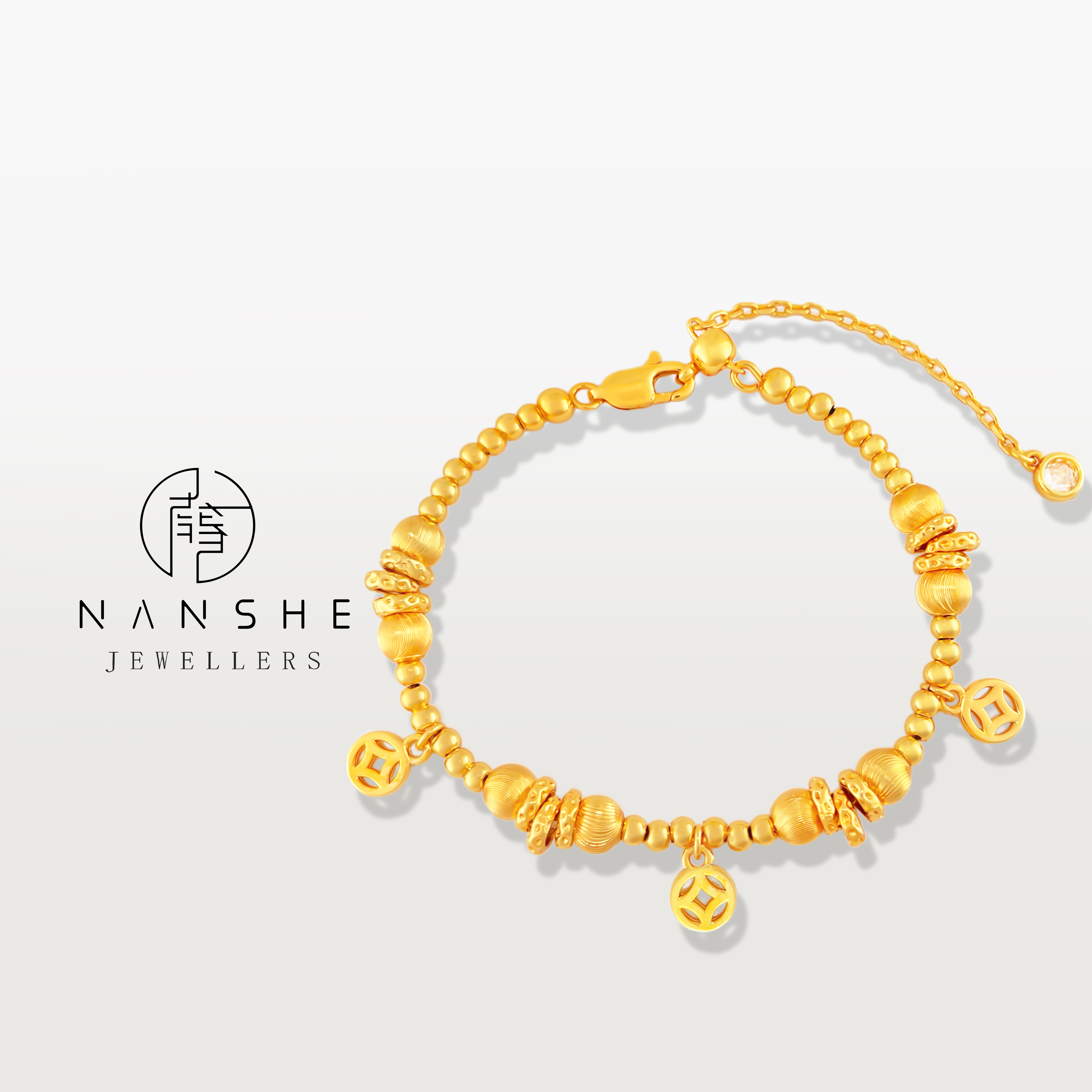 NANSHEN南奢 新中式小钱币盘缠猫眼抽拉手链L1852