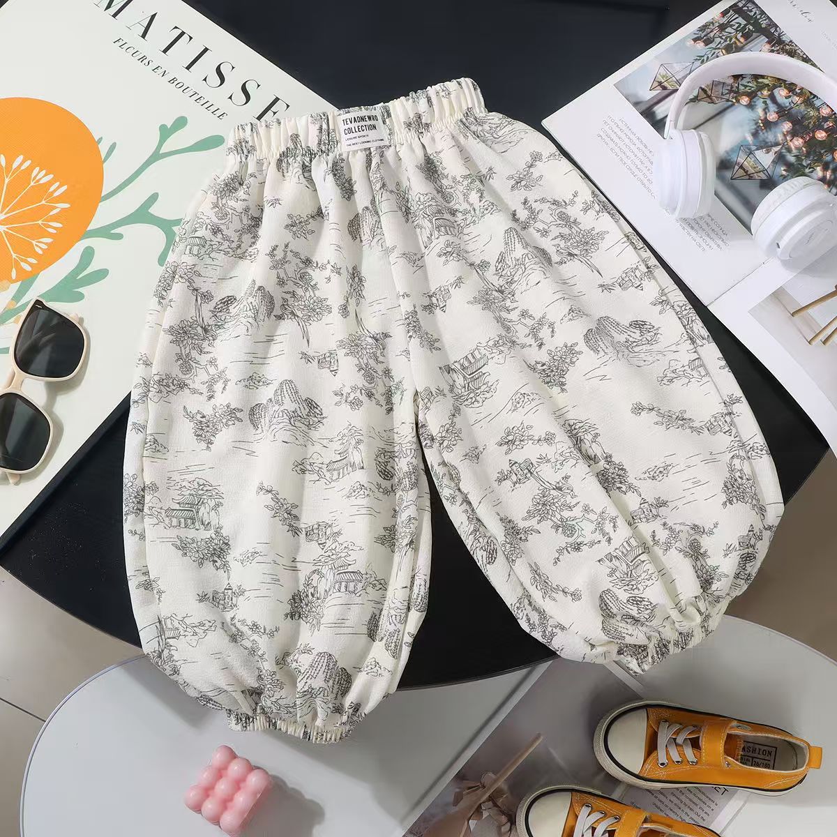 【泡泡棉】夏季新款中大童洋气宽松薄款哈伦裤休闲复古阔腿束脚裤