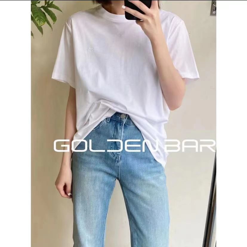 GOLDENBARRY201768百搭圆领净版短袖T恤宽松夏季休闲时尚白色